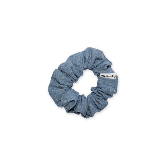 Light blue chambray small hair scrunchie, soft and durable, perfect for everyday wear and stylish updos