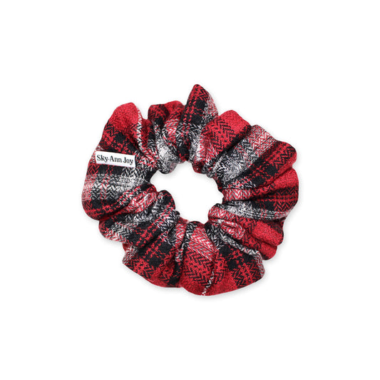 Red plaid hair scrunchie, soft and warm, great for winter 