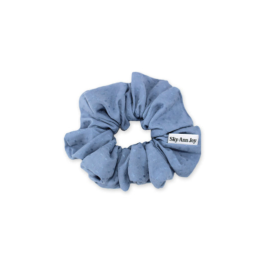 Blue dobby hair scrunchie, lightweight and textured, great for casual outfits 