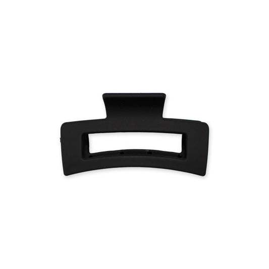 Black matte rectangle hair claw, medium size, complements any style, perfect for everyday use