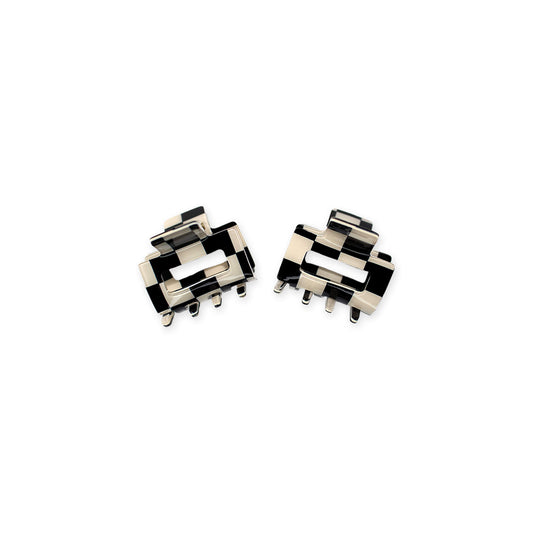 Black and white checkered hair claws, two piece set, extra small, perfect for everyday wear