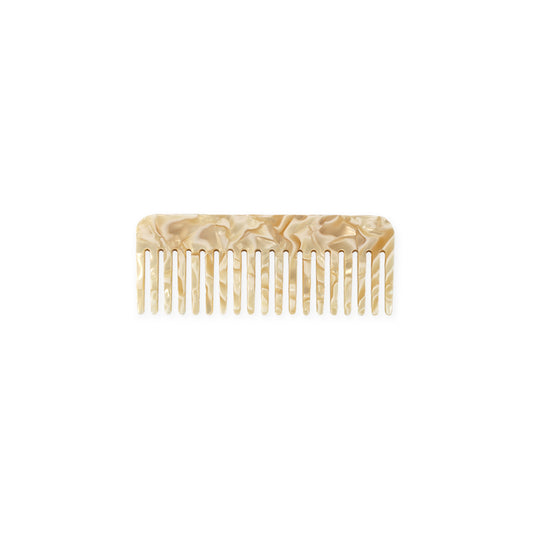 Beige cream swirl wide tooth hair comb, gently detangles wet or dry hair