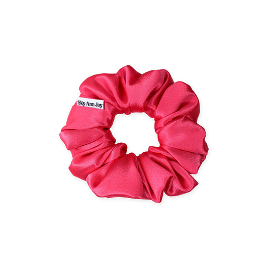 Rouge red satin hair scrunchie made from polyester fabric, luxurious and shiny, perfect for valentines day