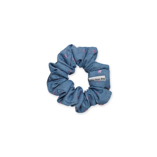 Chambray small hair scrunchie with foil star accents, stylish and sparkly adds a pop of color, perfect for casual outings