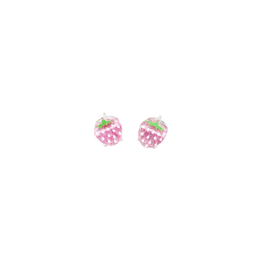 Translucent pink strawberry hair claws with glitter accents, two piece set, a cute accessory